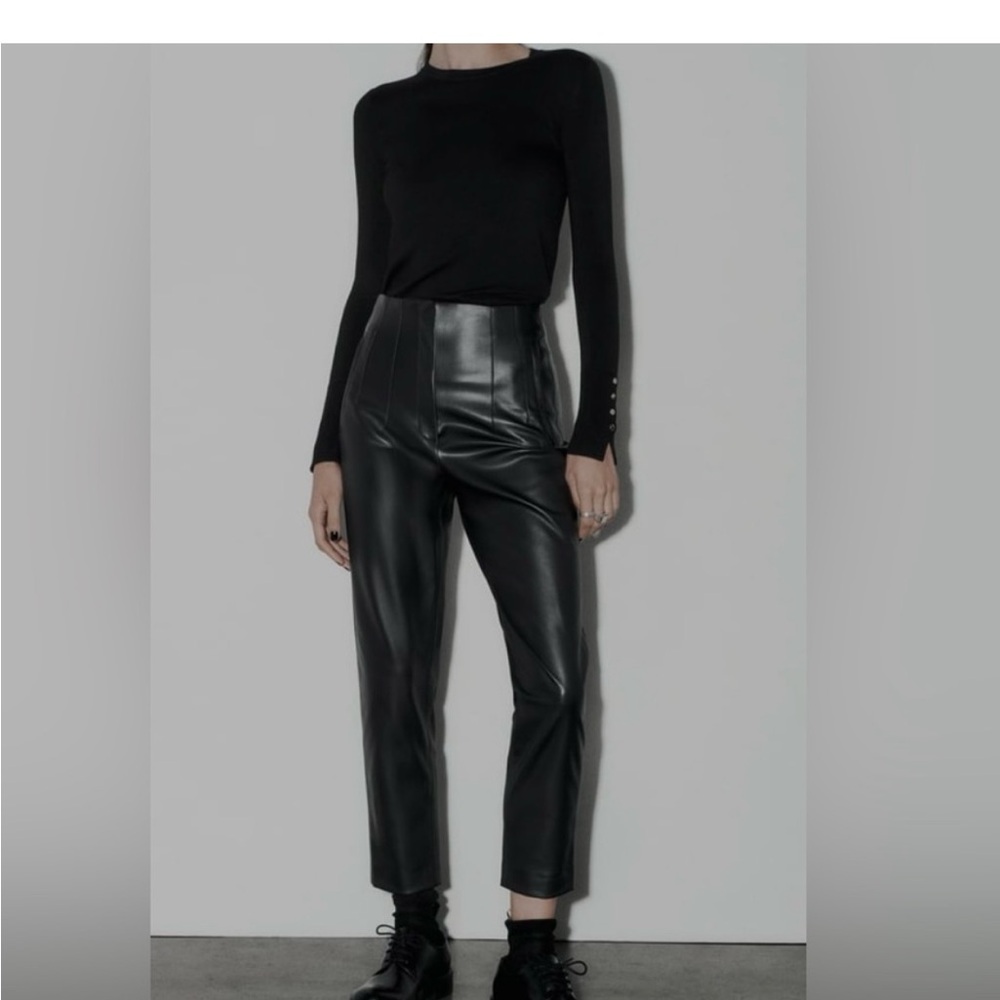 ZARA Faux Leather High Waisted Straight Pants. Size S